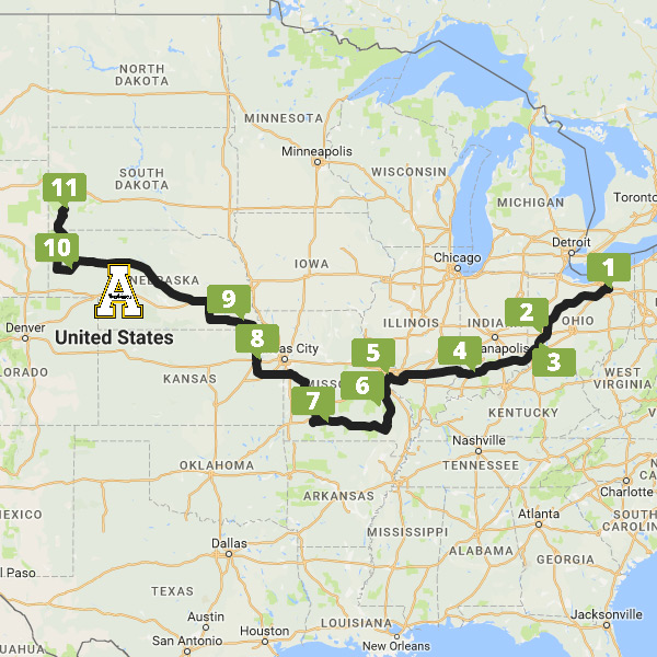 2016 American Solar Challenge Route and Checkpoints