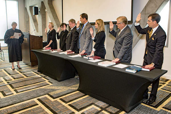 New trustees sworn in, chancellor marks progress on priorities at Board of Trustees meeting