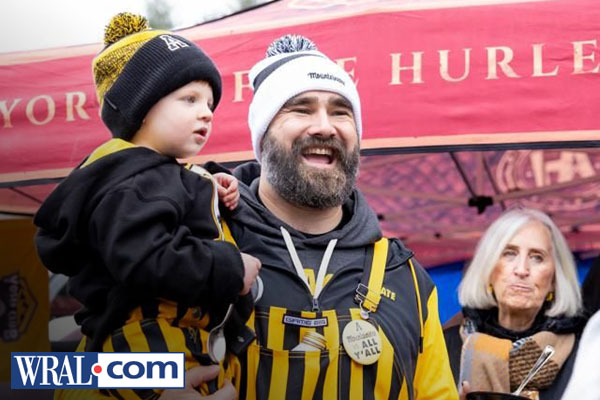 Jason Kelce celebrates App State Saturday game win with fans